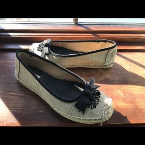 Linen and black flats